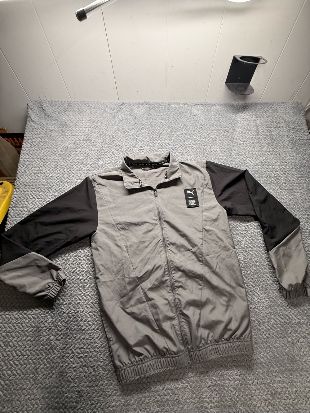 Puma Gray and Black Windbreaker Track Jacket small